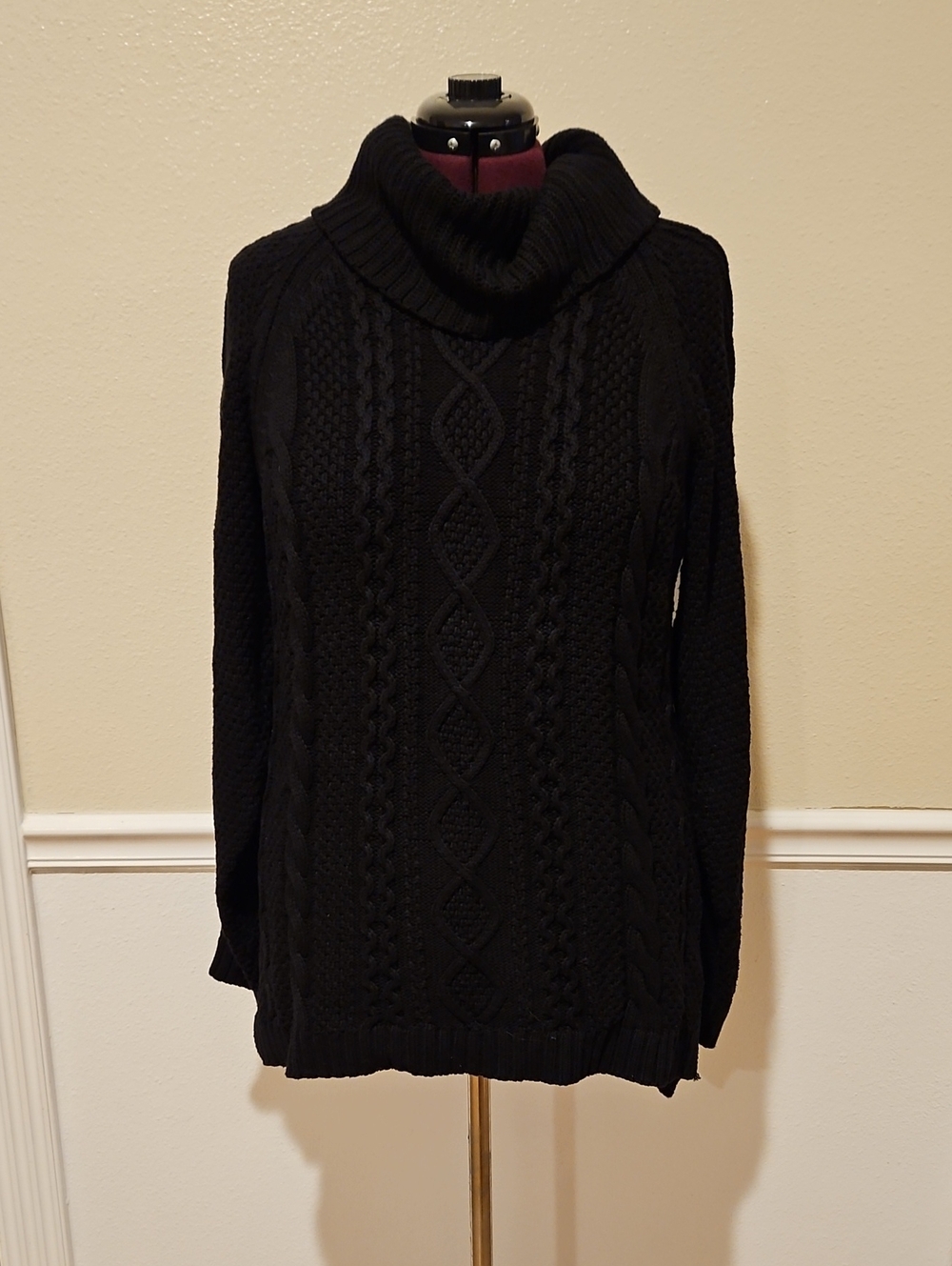 Classic Black Cable Knit Cowl Neck Sweater